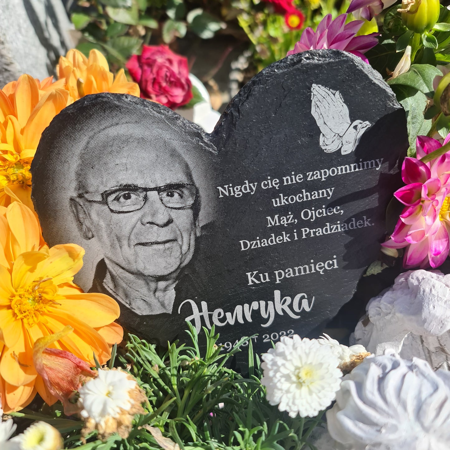 Herz Gedenktafel personalisiert mit Foto und Wunschtext ab 15x17 cm