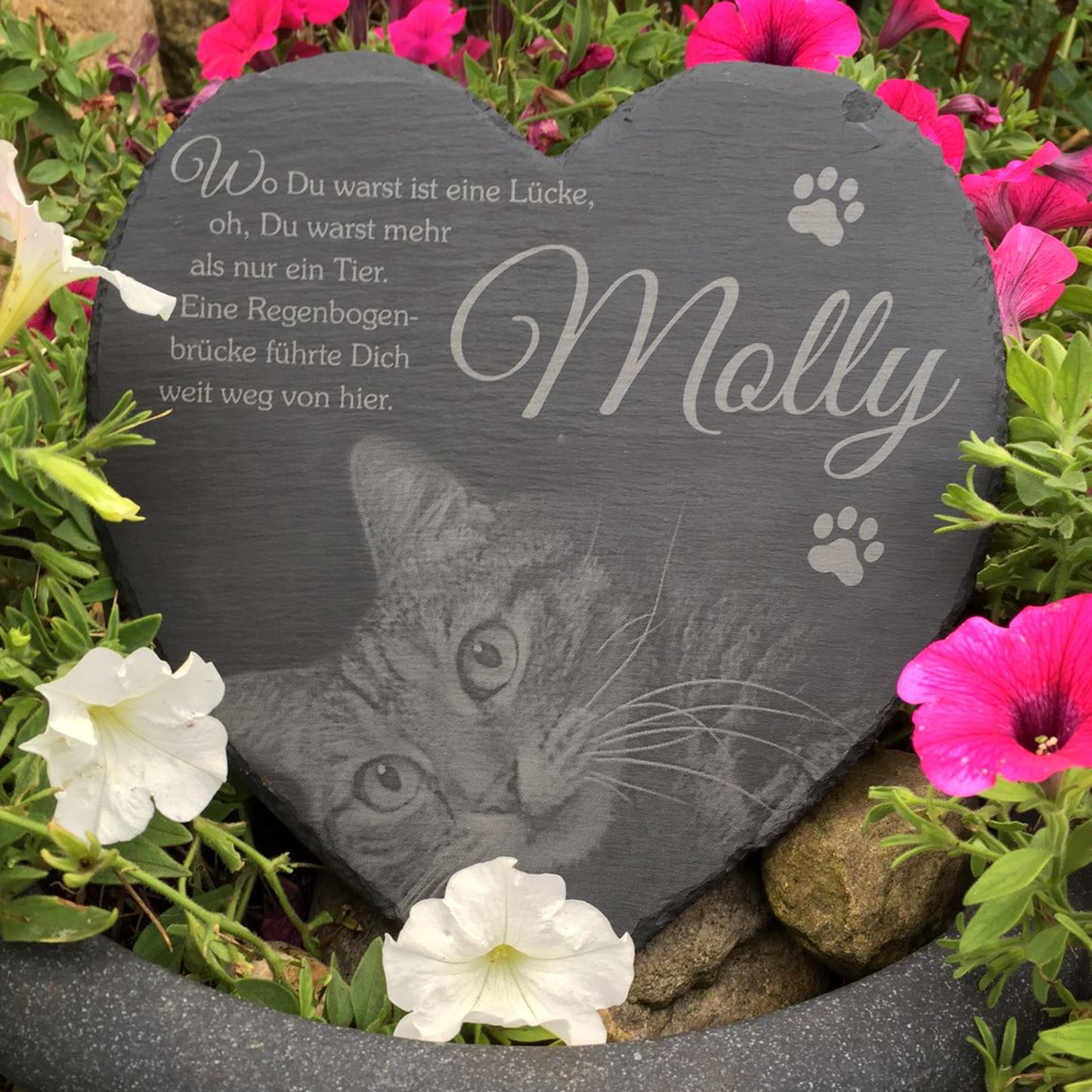 Herz Gedenktafel personalisiert mit Foto und Wunschtext ab 15x17 cm