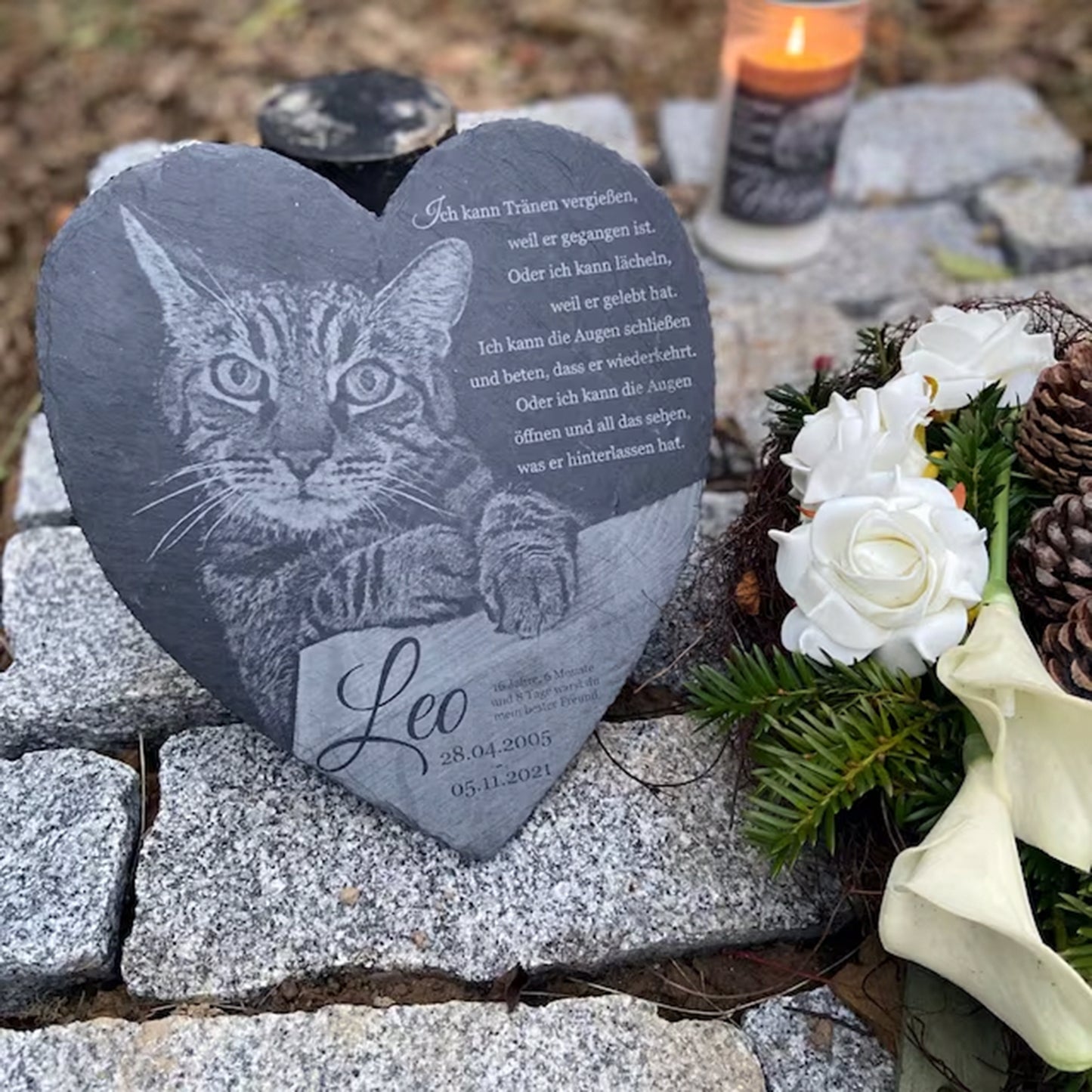 Herz Gedenktafel personalisiert mit Foto und Wunschtext ab 15x17 cm