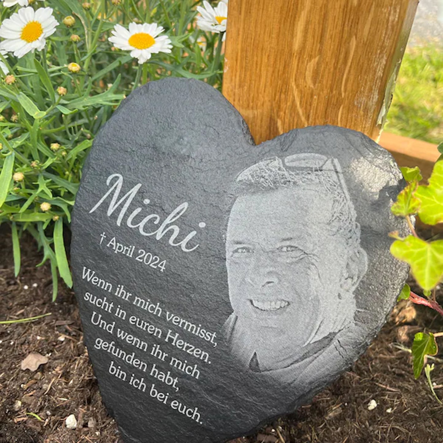 Herz Gedenktafel personalisiert mit Foto und Wunschtext ab 15x17 cm