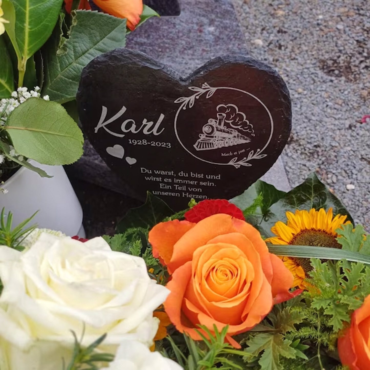 Herz Gedenktafel personalisiert mit Foto und Wunschtext ab 15x17 cm