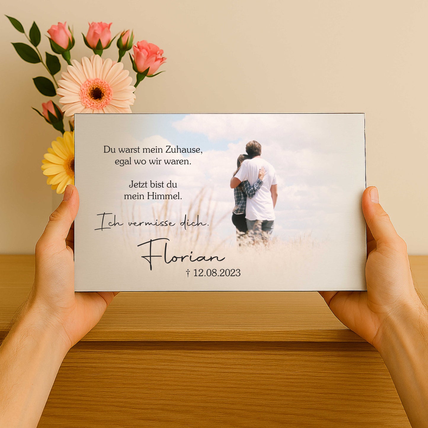 Personalisiertes Gedenkschild mit Foto und Text - Aluverbundplatte