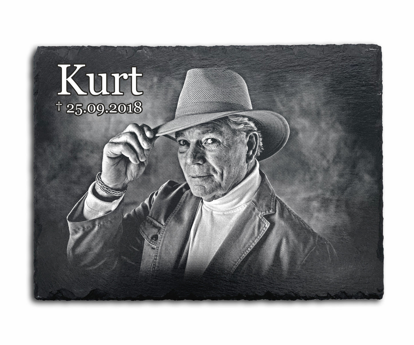 Eckige Gedenktafel personalisiert mit Foto und Wunschtext ab 13x13 cm