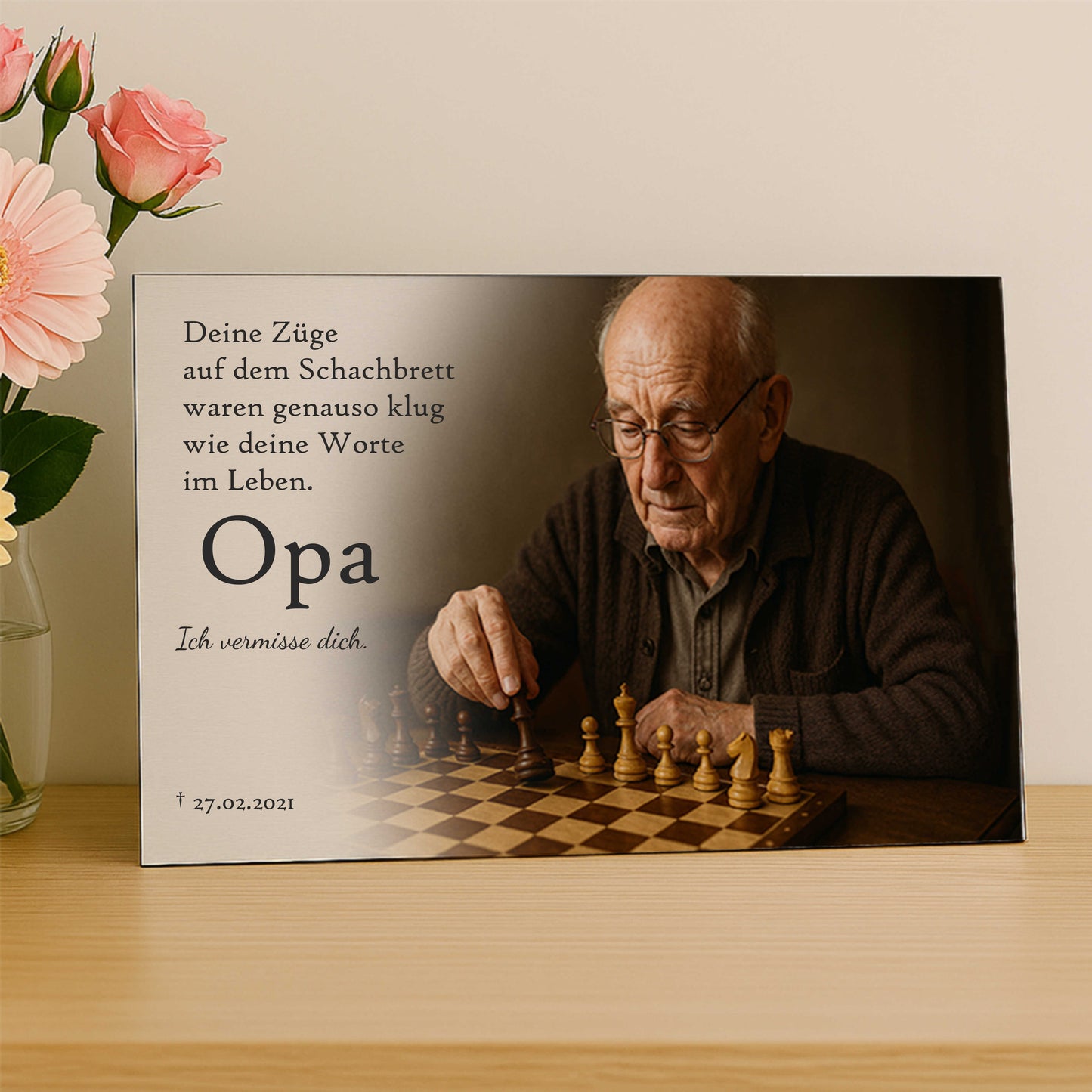 Personalisiertes Gedenkschild mit Foto und Text - Aluverbundplatte 3 mm