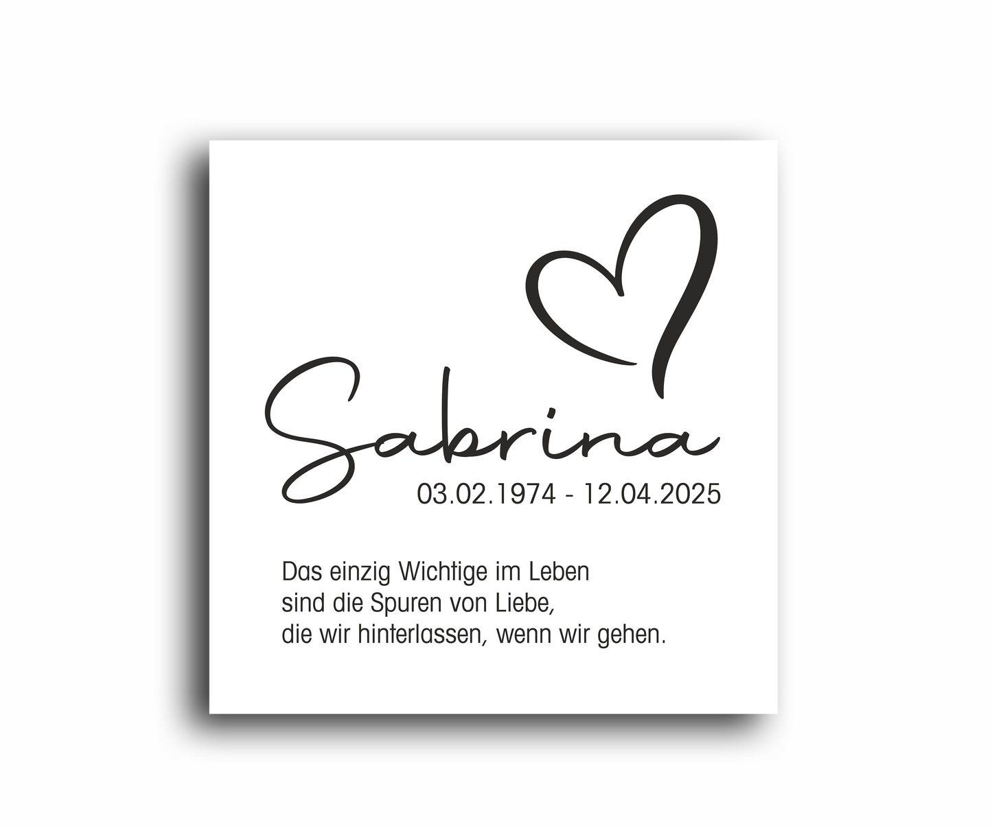 Gedenkschild 1,5 mm LaserAcryl ab 10 x 10 cm "Herz"