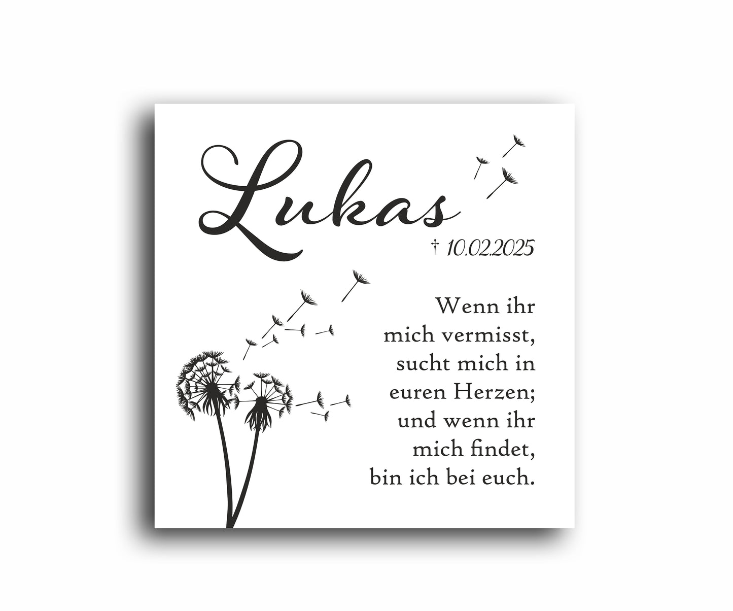 Gedenkschild 1,5 mm LaserAcryl ab 10 x 10 cm "Pusteblume"