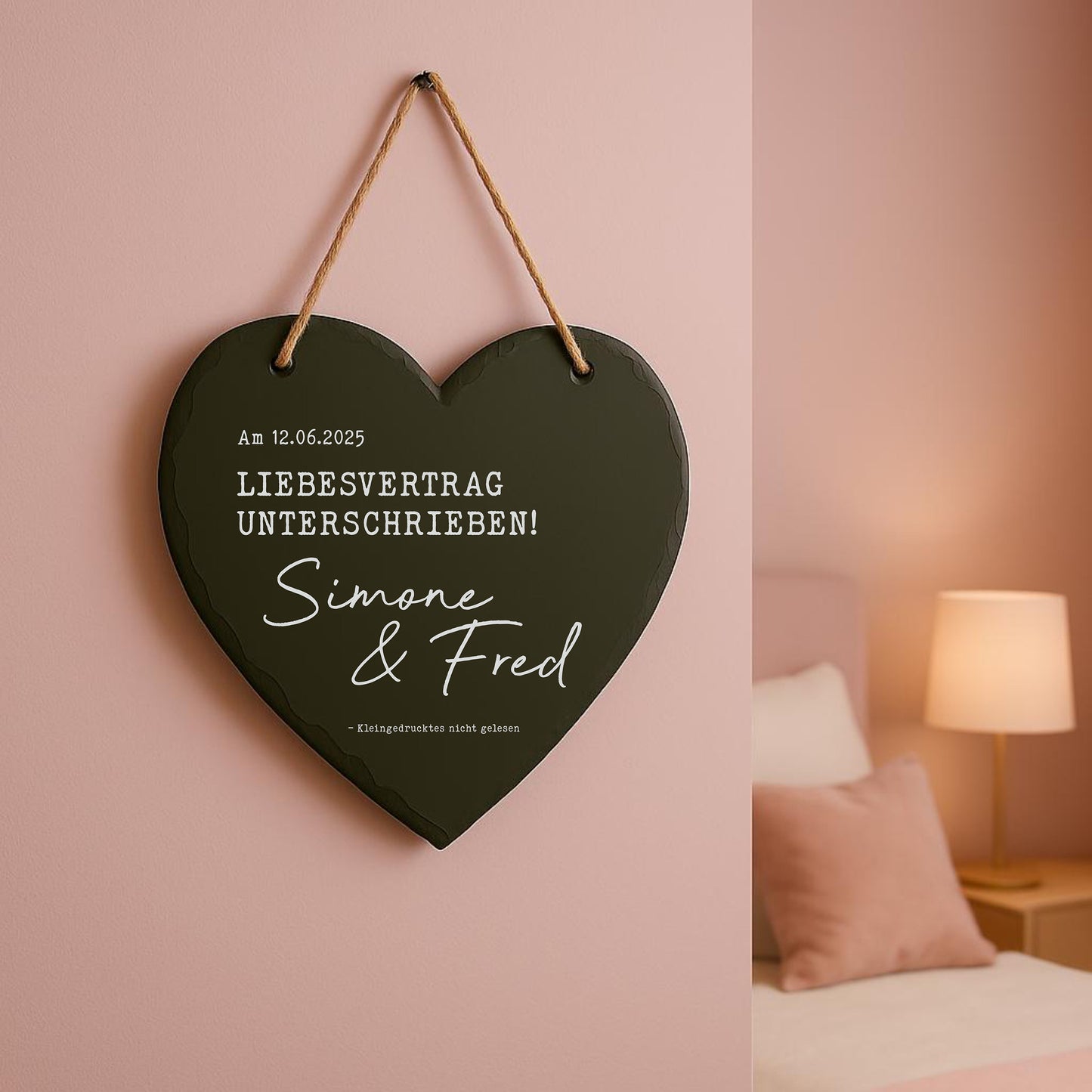 Personalisiertes Schieferherz zur Hochzeit - "Liebesvertrag"