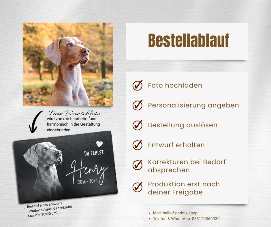 Tier Gedenktafel rund für Hund oder Katze personalisiert mit Foto-Gravur aus Schiefer