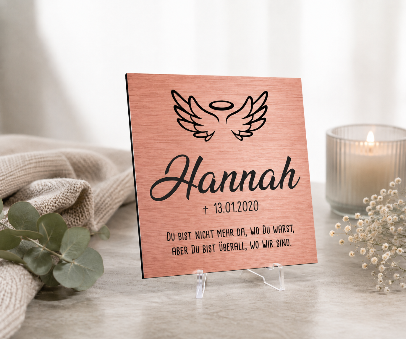 Personalisiertes Gedenkschild aus gebürstetem Acryl - Roségold