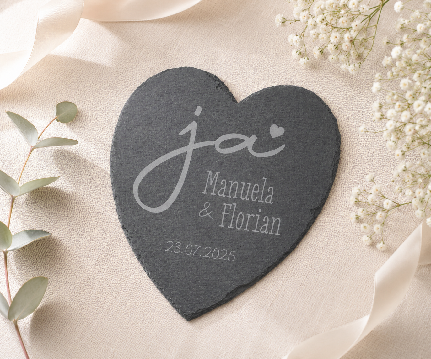 Personalisiertes Schieferherz zur Hochzeit oder Jahrestag