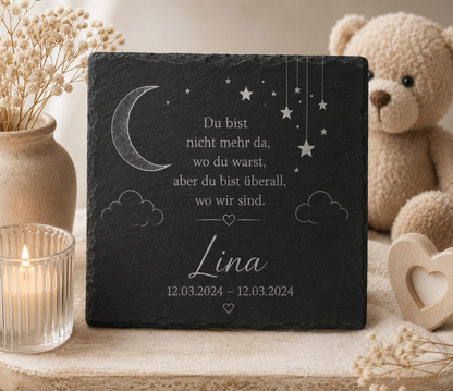 Personalisierte Schiefertafel Sternenkind – Gravierte Gedenktafel mit Namen | Erinnerungsgeschenk für Sternenkinder