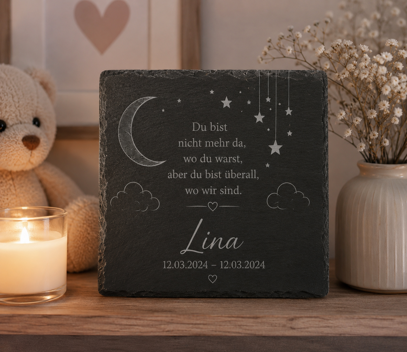 Personalisierte Schiefertafel Sternenkind – Gravierte Gedenktafel mit Namen | Erinnerungsgeschenk für Sternenkinder