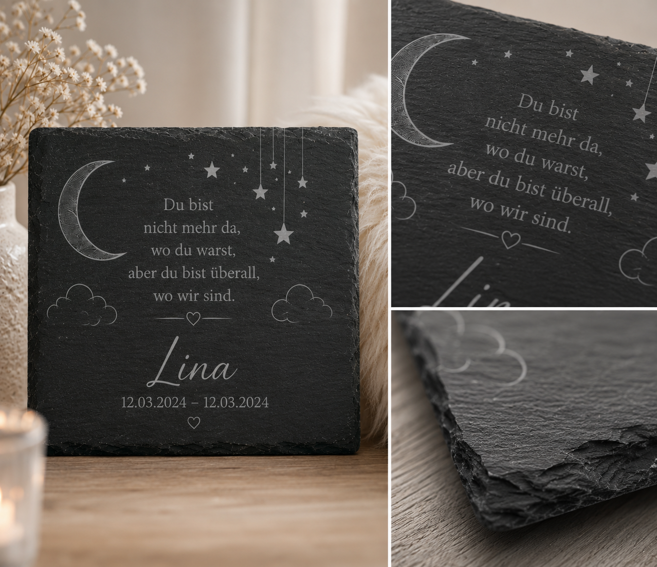 Personalisierte Schiefertafel Sternenkind – Gravierte Gedenktafel mit Namen | Erinnerungsgeschenk für Sternenkinder