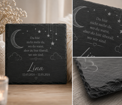 Personalisierte Schiefertafel Sternenkind – Gravierte Gedenktafel mit Namen | Erinnerungsgeschenk für Sternenkinder