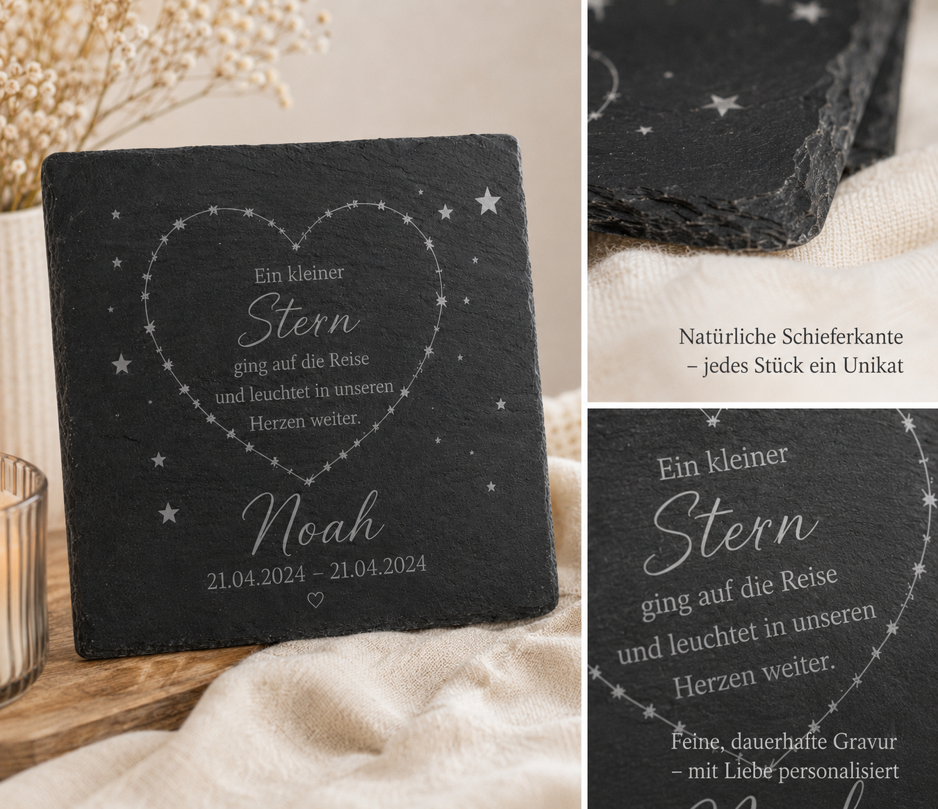 Personalisierte Schiefertafel für Sternenkinder – Liebevolle Erinnerung mit individueller Gravur