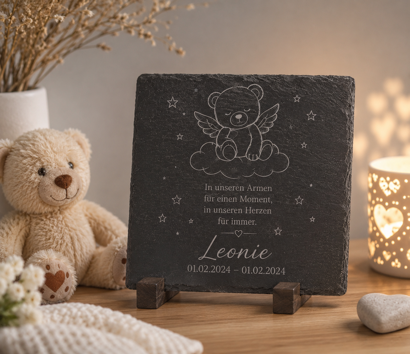 Personalisierte Schiefertafel für Sternenkinder – Liebevolle Erinnerung mit individueller Gravur