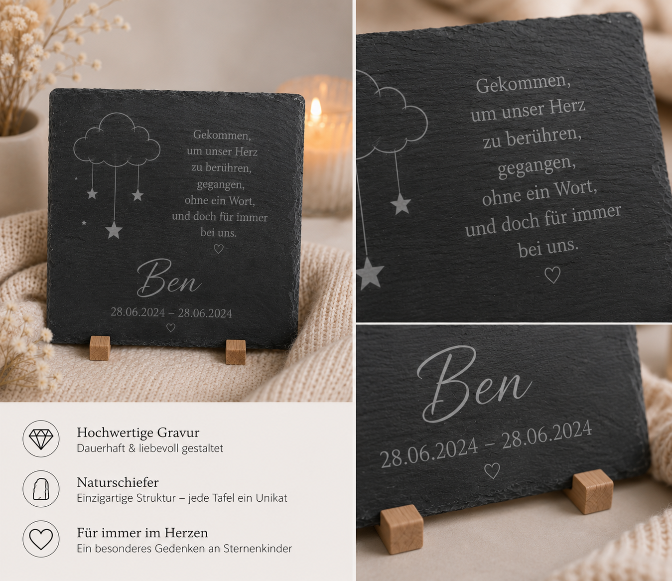 Personalisierte Schiefertafel für Sternenkinder – Liebevolle Gedenktafel mit individueller Gravur