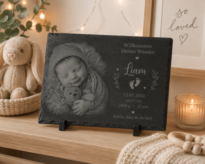 Personalisierte Schiefertafel mit Foto zur Geburt – Ein einzigartiges Erinnerungsstück
