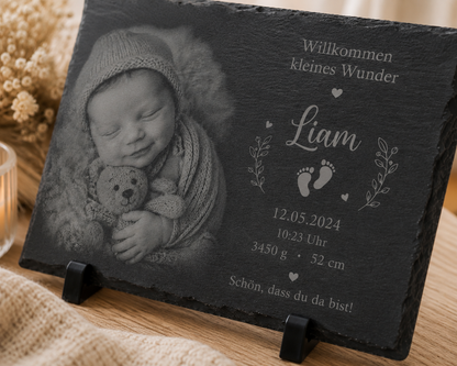 Personalisierte Schiefertafel mit Foto zur Geburt – Ein einzigartiges Erinnerungsstück