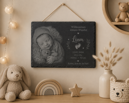 Personalisierte Schiefertafel mit Foto zur Geburt – Ein einzigartiges Erinnerungsstück