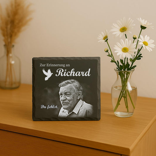Eckige Gedenktafel personalisiert mit Foto und Wunschtext
