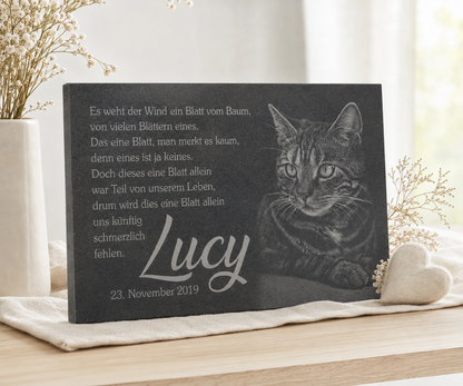 Grabstein für Tiere aus Premium-Schiefer – personalisiert mit Foto und Wunschtext
