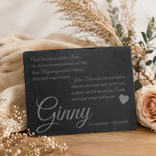 Gedenktafel personalisiert für Tiere aus Schiefer - Motiv "Herzen"