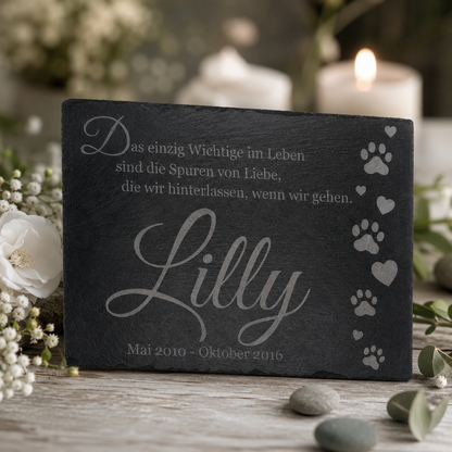 Gedenktafel personalisiert für Tiere aus Schiefer - Motiv "Katzenpfoten"