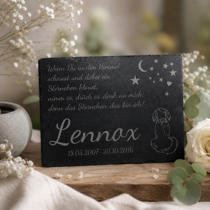 Gedenktafel personalisiert für Tiere aus Schiefer - Motiv "Hundehimmel"