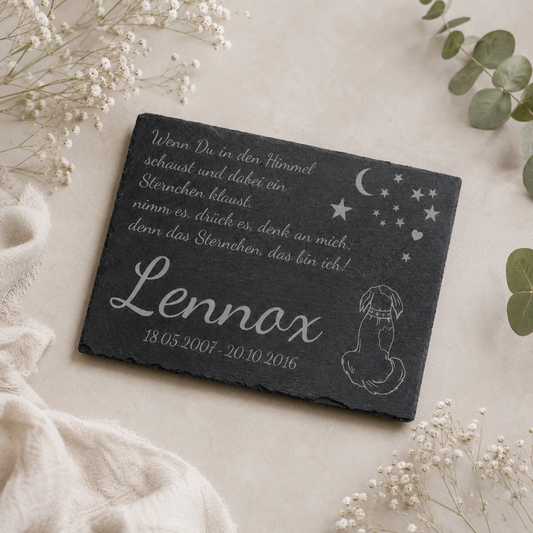 Gedenktafel personalisiert für Tiere aus Schiefer - Motiv "Hundehimmel"