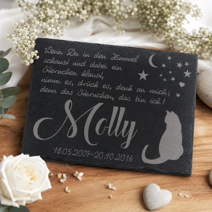 Gedenktafel personalisiert für Tiere aus Schiefer - Motiv "Katzenhimmel"
