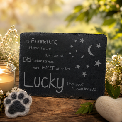 Gedenktafel personalisiert für Tiere aus Schiefer - Motiv "Erinnerungen"