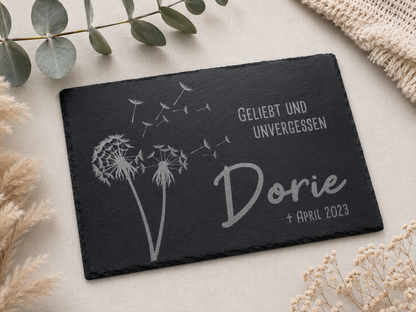 Gedenktafel personalisiert für Tiere aus Schiefer - Motiv "Pusteblume"