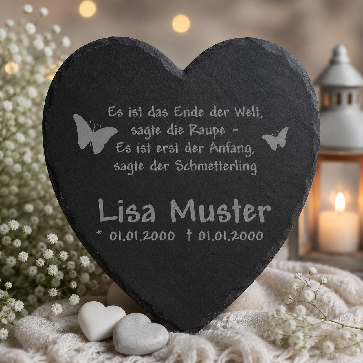 Gedenktafel für Sternenkinder personalisiert mit Namen aus Schiefer - Motiv „Schmetterling“