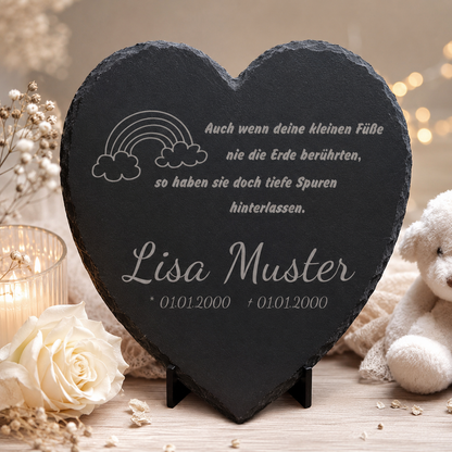 Gedenktafel für Sternenkinder personalisiert mit Namen aus Schiefer - Motiv „Regenbogen“