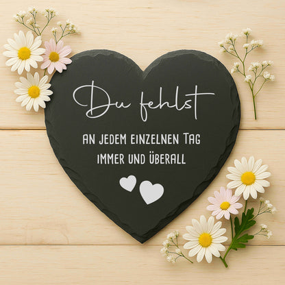 Gedenkherz aus Schiefer - "Du fehlst"