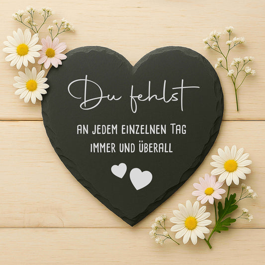 Gedenkherz aus Schiefer - "Du fehlst"