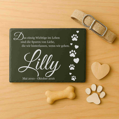 Gedenktafel personalisiert für Tiere aus Schiefer - Motiv "Katzenpfoten"