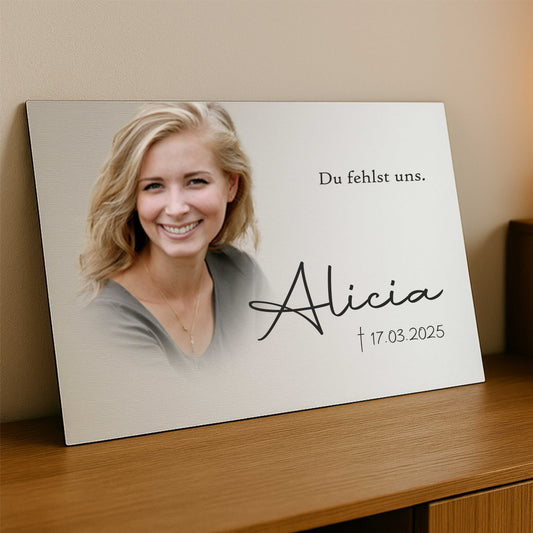 Personalisiertes Gedenkschild mit Foto und Text - Aluverbundplatte 3 mm