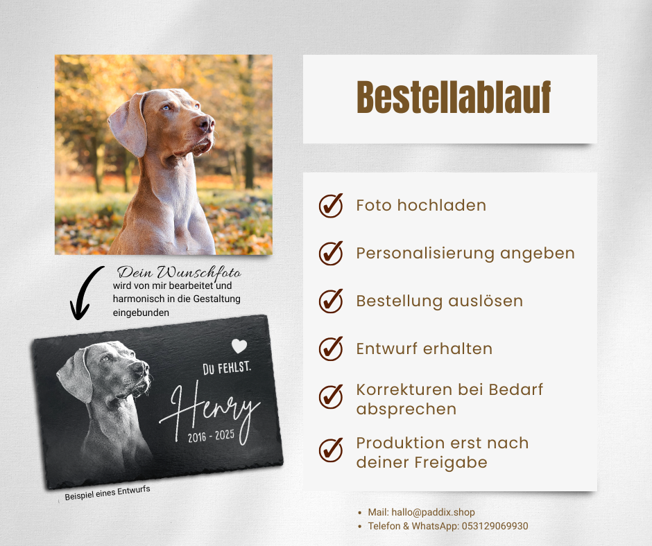 Tier Grabtafel eckig für Hund oder Katze personalisiert aus Schiefer mit Foto-Gravur