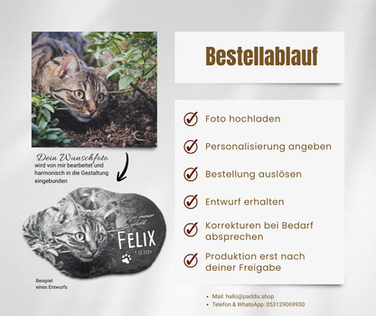 Tier Grabplatte für Hund oder Katze personalisiert aus Schiefer mit Foto-Gravur