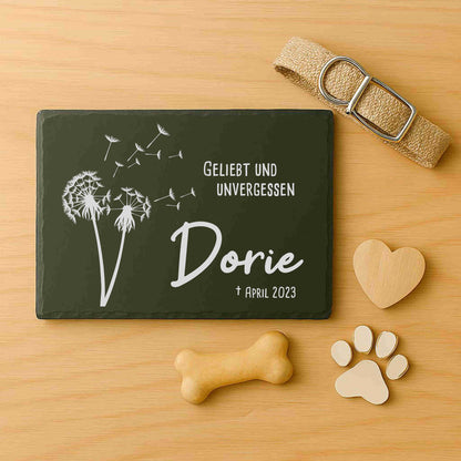 Gedenktafel personalisiert für Tiere aus Schiefer - Motiv "Pusteblume"