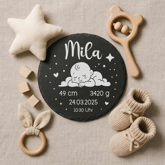 Personalisierte Schiefertafel zur Geburt – mit Namen & Geburtsdaten