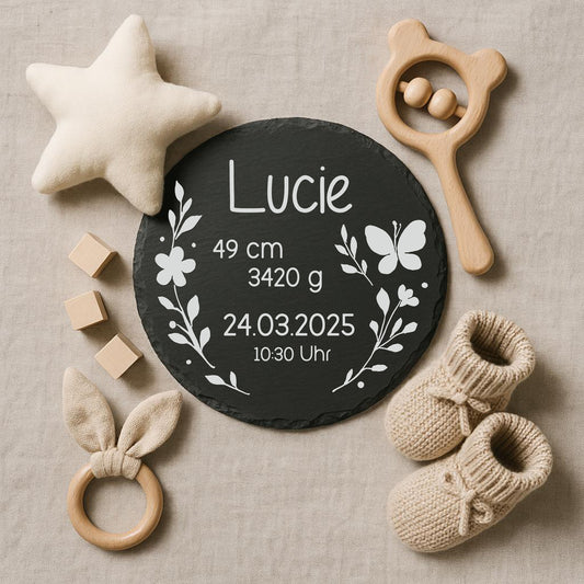 Personalisierte Schiefertafel zur Geburt – mit Namen & Geburtsdaten