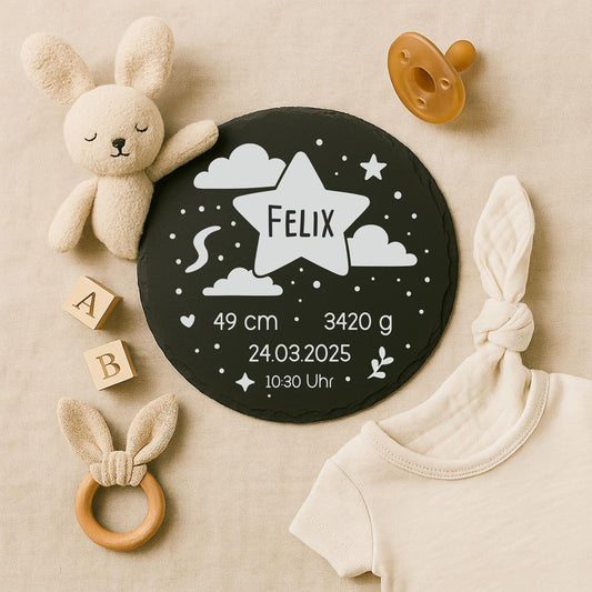 Personalisierte Schiefertafel zur Geburt – mit Namen & Geburtsdaten