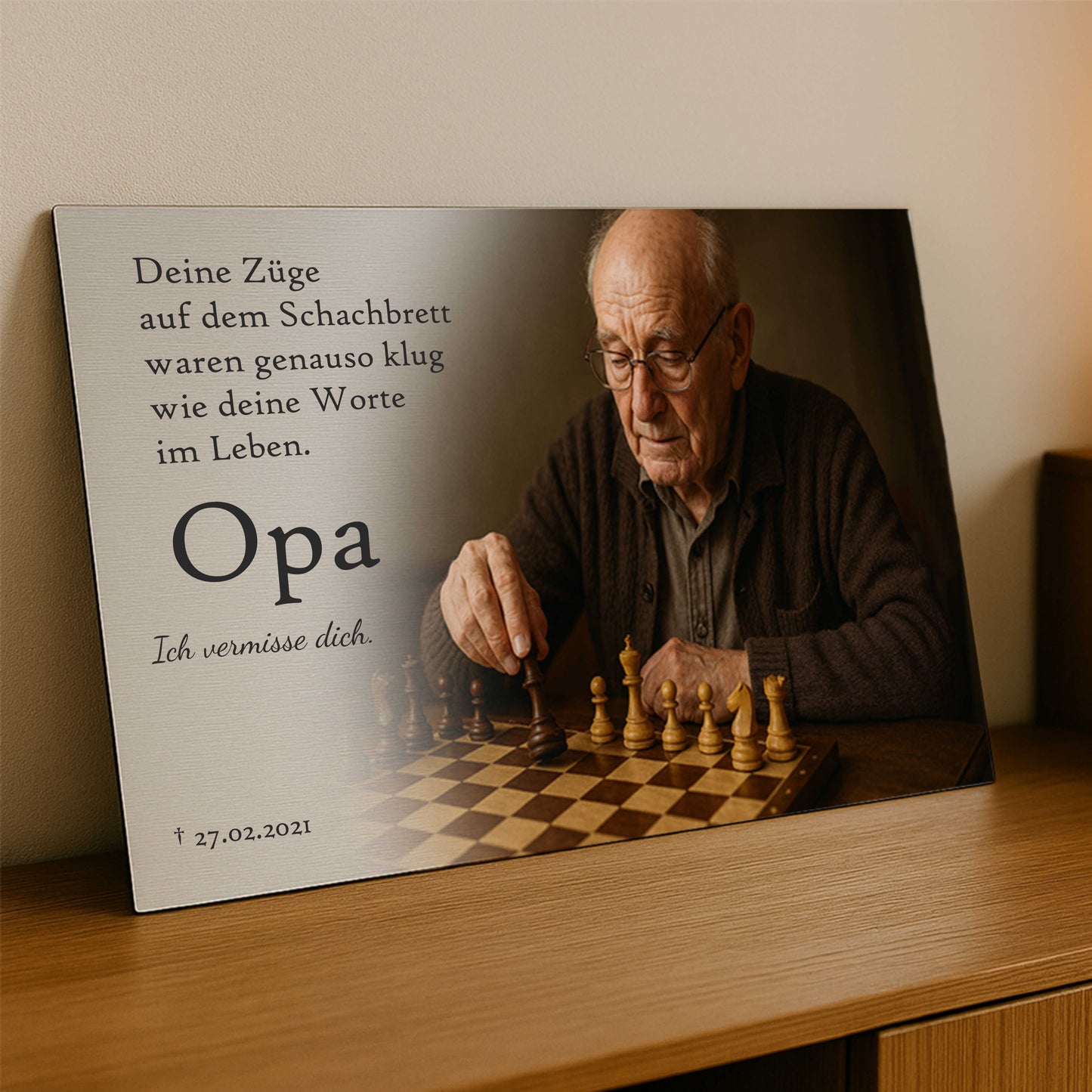 Personalisiertes Gedenkschild mit Foto und Text - Aluverbundplatte 3 mm