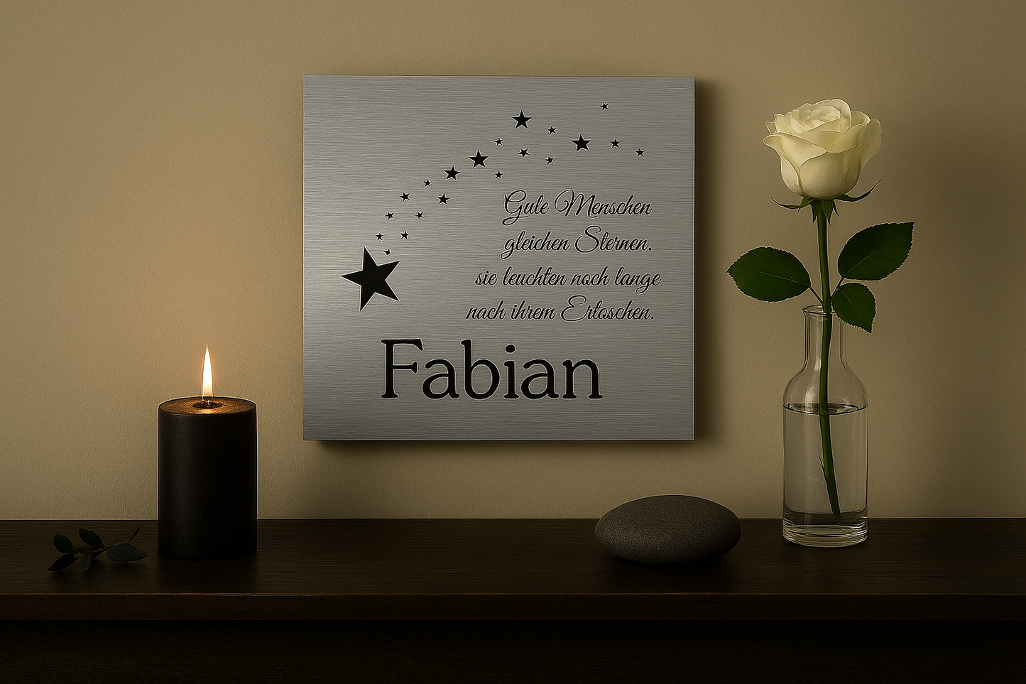 Gedenkschild personalisiert aus farbigem Acryl - Motiv "Sterne"