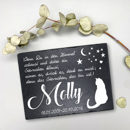 Gedenktafel personalisiert für Tiere aus Schiefer - Motiv "Katzenhimmel"
