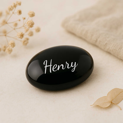 Personalisiertes Andenken mit Namen - schwarzer Onyx Edelstein
