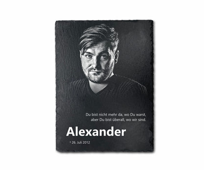 Eckige Gedenktafel personalisiert mit Foto und Wunschtext ab 13x13 cm